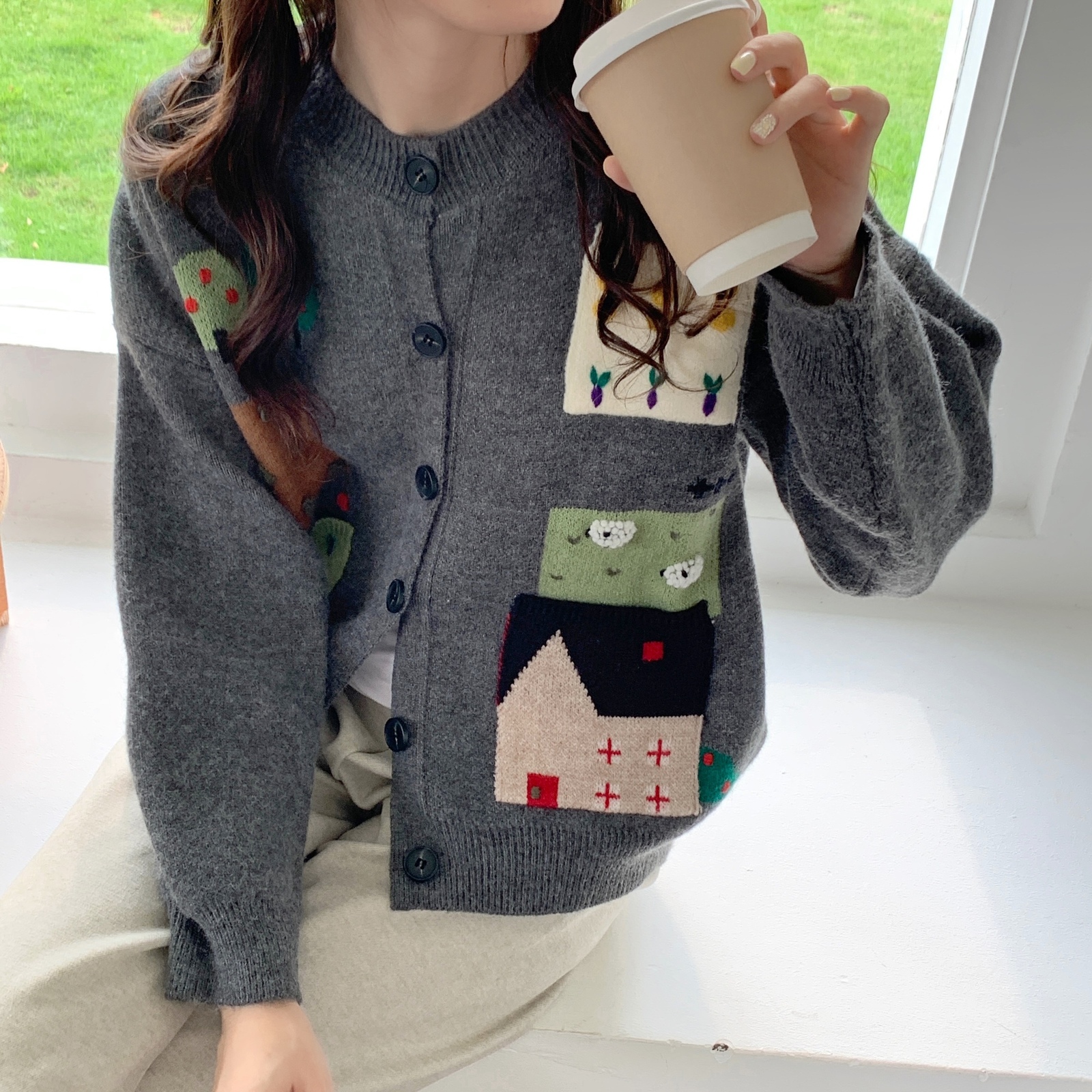 Countryside Jacquard Cottagecore Button Up Knit Sweater - Womens Aesthetic Cardigan For A Charming Look