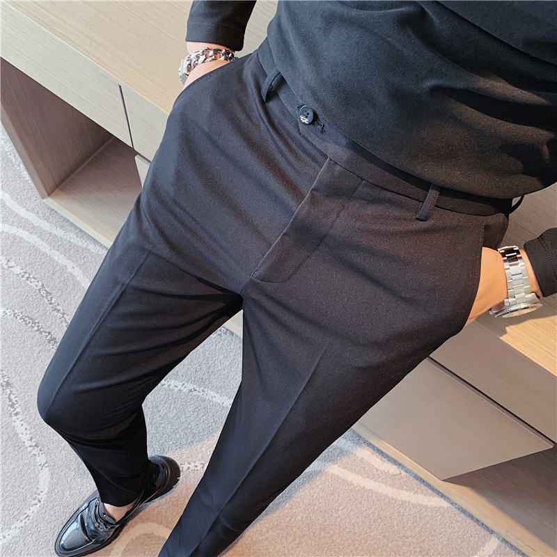 Men's Pants British Style Pantalon Homme Fashion 2023 Simple Slim Fit Business Formal Wear Stretched Office Trousers Men Clothing 230307