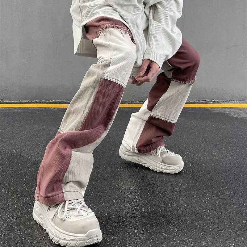 Men's Jeans 2022 New Fashion Brown Patchwork Grunge Baggy Men Jeans Trousers High Street Loose Straight Hip Hop Women Denim Pants Pantalones Z030