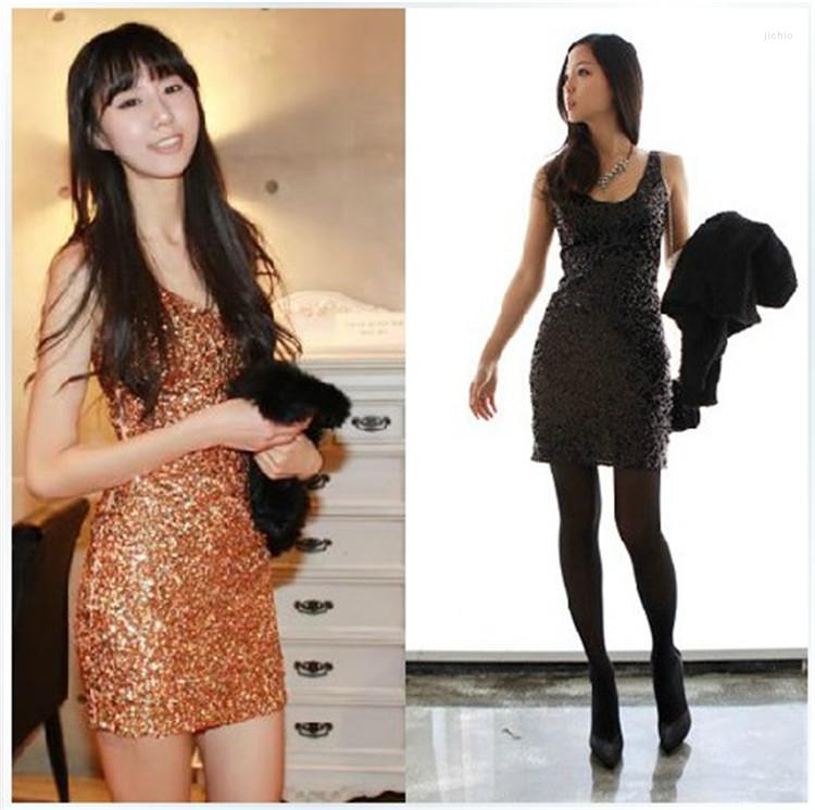 Casual Dresses Sexy Short Sequined Party Dress For Women V-neck Fashion Mini Disco Paillette Elastic Sleeveless