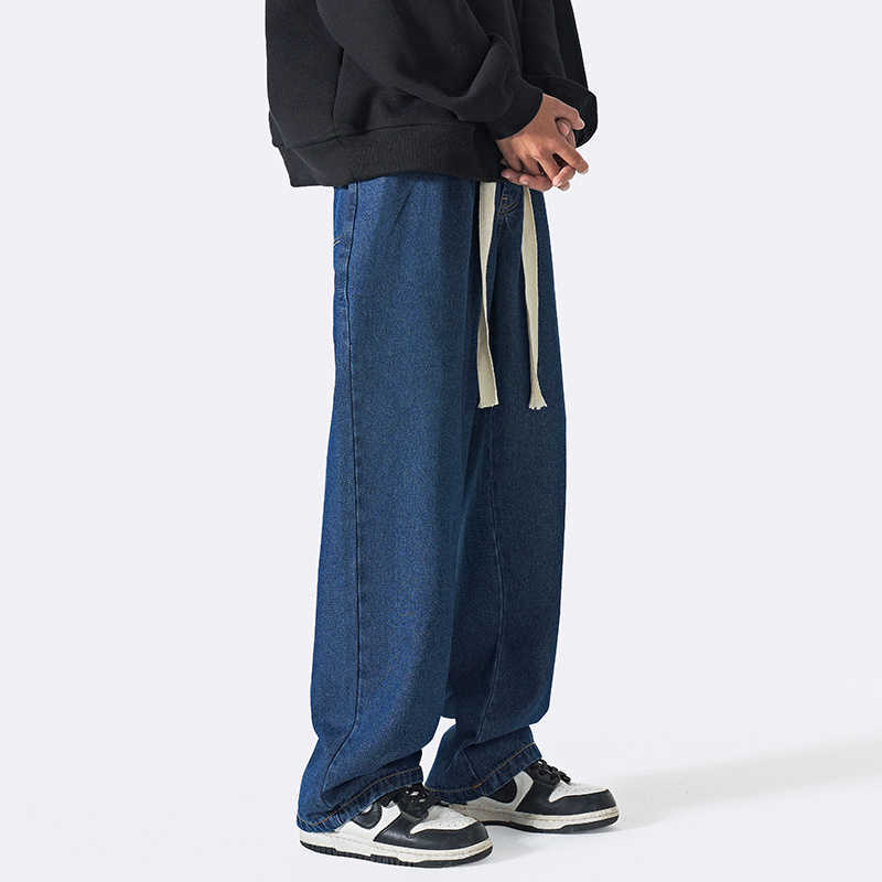 Men's Jeans 4color Baggy Jeans Men Fashion Drawstring Casual Straight Jeans Men Japanese Streetwear Hiphop Loose Denim Pants Mens Trousers Z0301