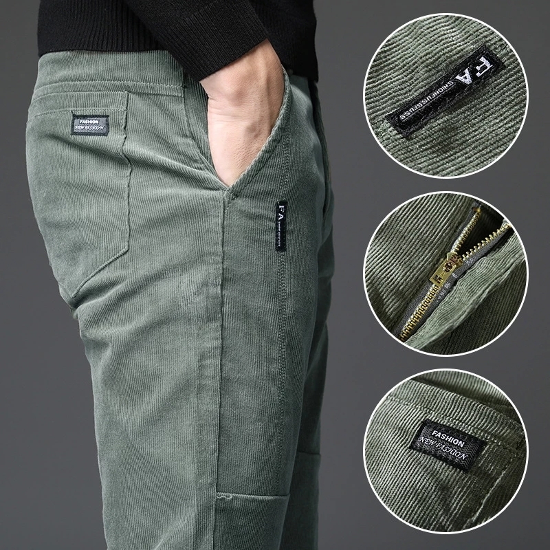 Men's Jeans Winter Pants Men Trousers Military Green Pants Out Door Corduroy Slim Casual Trousers Male Black Office Work Pants Big Size 230308