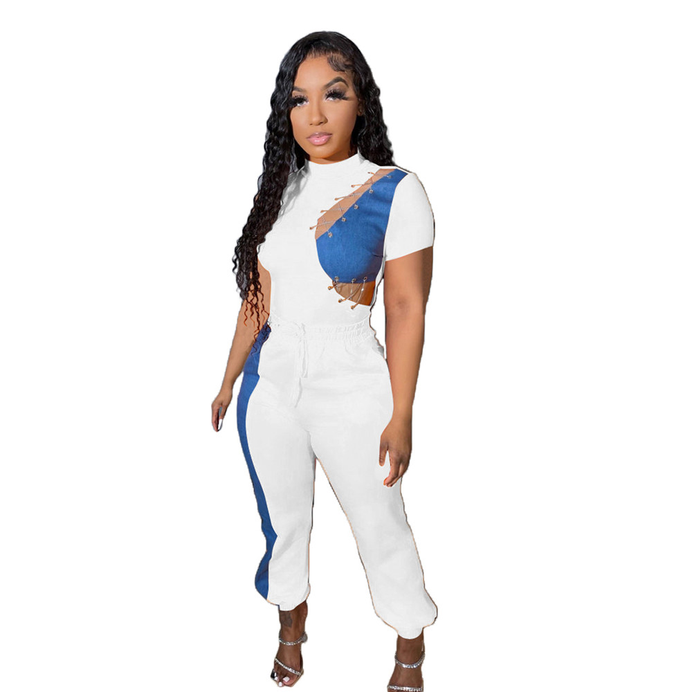 NEW Designer Summer Outfits Women Tracksuits Two Piece Sets Short Sleeve T-Shirt and Loose Pants Sportswear Casual Patchwork Sweatsuits Wholesale Clot