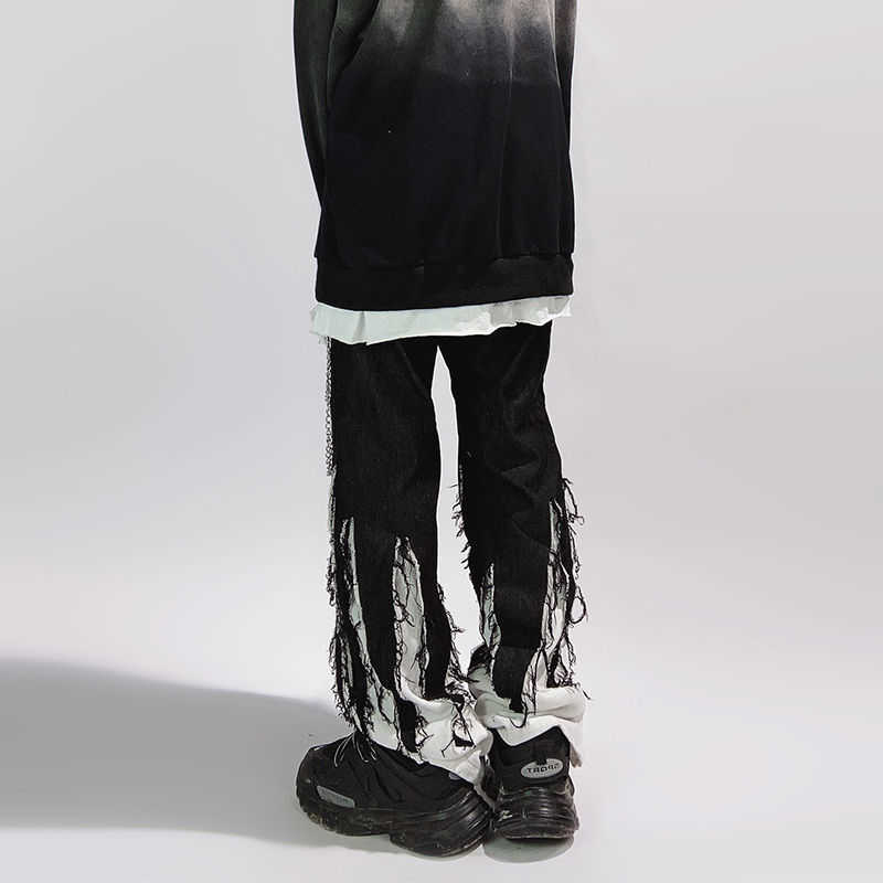 Men's Jeans HOUZHOU Hip Hop Jeans Pants Men Black Denim Trousers Male Straight Japanese Streetwear Hippie Loose Casual Darkwear Patchwork Z0301