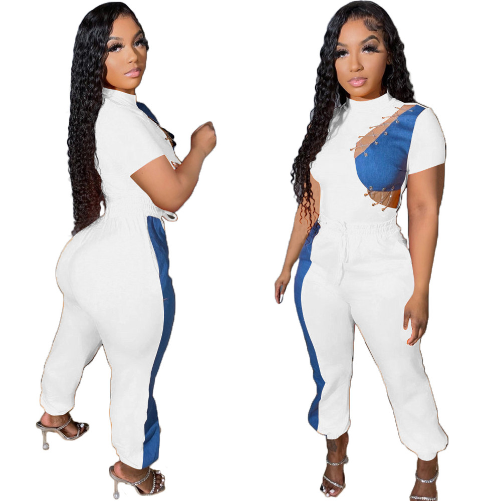 NEW Designer Summer Outfits Women Tracksuits Two Piece Sets Short Sleeve T-Shirt and Loose Pants Sportswear Casual Patchwork Sweatsuits Wholesale Clot