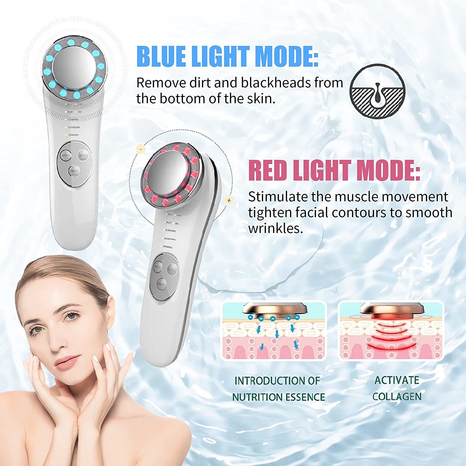 Face Massager 7 in 1 Skin Care Tools Lifting Device Red Blue Light Tighten High Frequency Galvanic Machine 230307