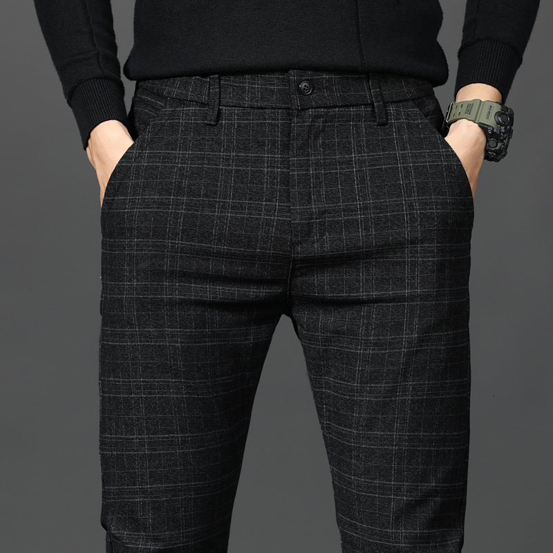 Men's Pants Black Plaid Trousers Spring and Autumn Fashion Slim Men Gray Stripe Slacks 2838 Pantalones Hombre 230307