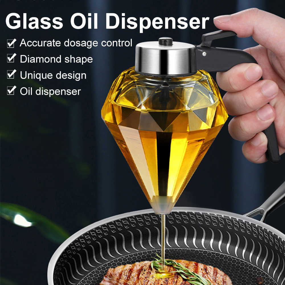 Storage Bottles Jars Glass Oil Dispenser No Drip Syrup Honey Dispenser Jar with Stand Diamond Shaped Container Oil Pot Storage Kitchen Accessories J23