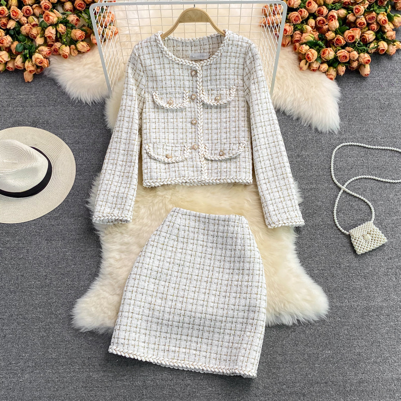Two Piece Dress Fashion Suit Autumn Winter 2023 Short Jacket Female Twopiece Sets High Waist Hip Skirt Sexy Womens Clothing Casual Korean 230308