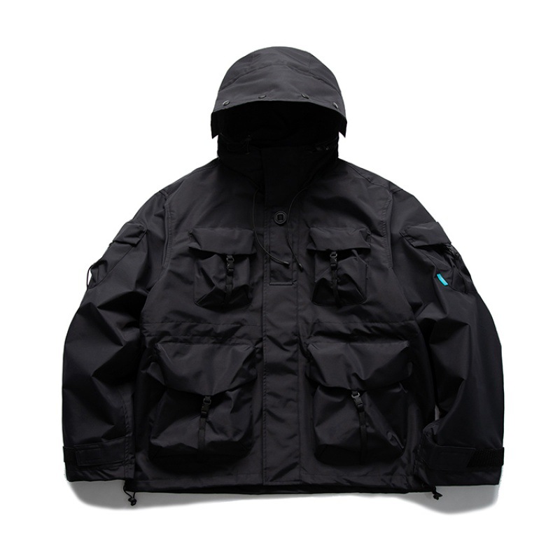 Mountain Series Outdoor Multi-Pocket Hooded Cargo Jackets Japanese Streetwear Waterproof Coat Harajuku Casual Tops Men Clothing