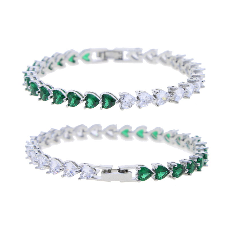 New Classic Trendy Girl Women Bracelet Jewelry Gold Color Full Paved Colorful Cubic Zirconia Cz Heart Love Tennis Chain Bracelets