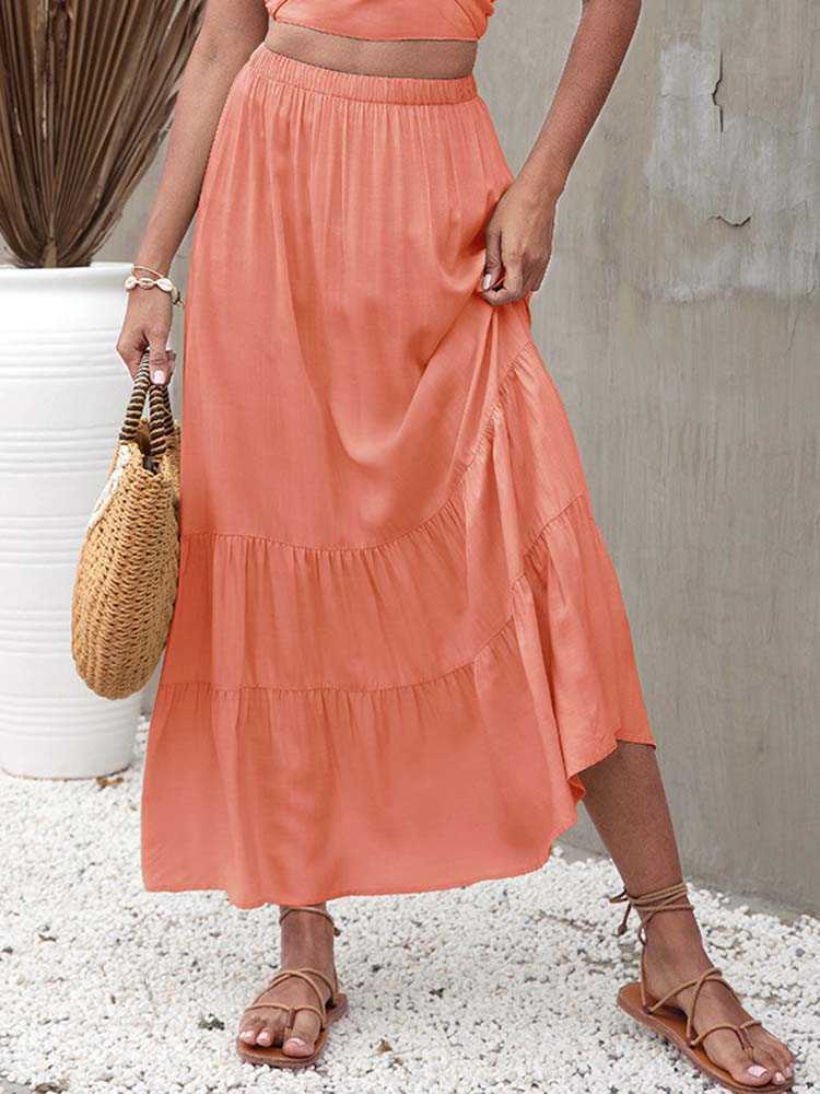 Skirts Summer Beach White Pleated Skirt Women Party Long Maxi Skirt Female Ruffle High Waist Loose A-line Skirts For Women 2022 W0308