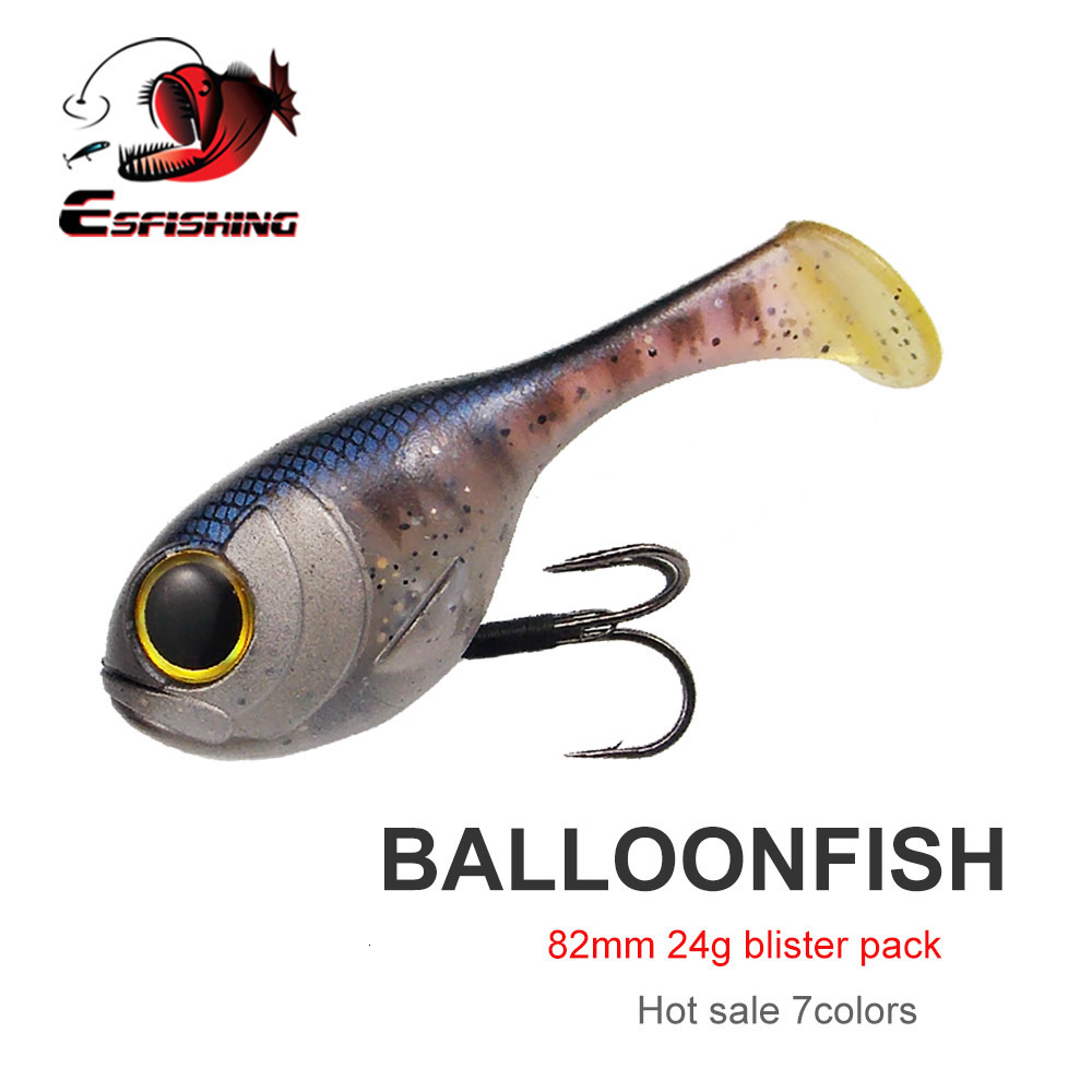 Baits Lures ESFISHING Balloonfish 82mm24g 1pcs Silicone Soft Bait Deraball with Quality Hook Pesca Artificial Fishing Lure Tackle 230307