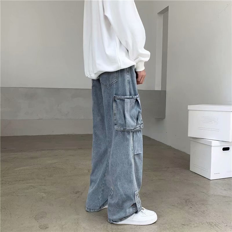 Men's Jeans Hip Hop Jeans Men Baggy Cargo Pants Casual Big Pocket Denim Trousers Vintage Plus Size Bottoms Fashion Streetwear Y2K Clothing 230308