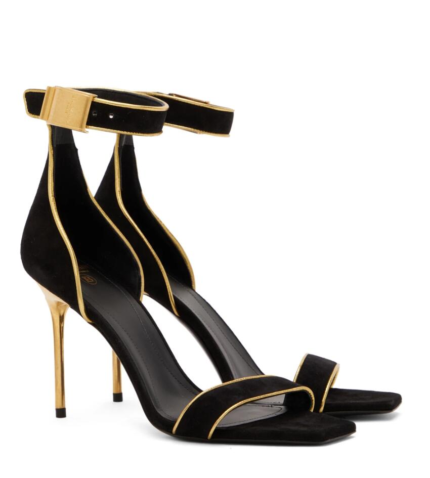 Top Design Women Uma Sandals Shoes Calfskin Leather Ankle Strap Logo-engraved High Heels Gold-tone Hardware Summer Sandalias Party Wedding EU35-43