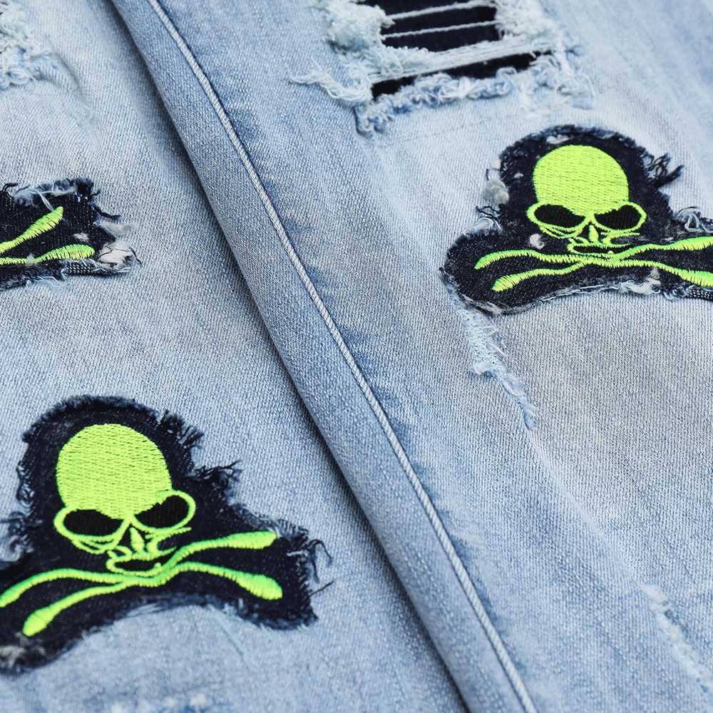 Men's Jeans Ripped Jeans Skeleton Pants Trendyol Vintage Blue Casual Punk Y2k Straight Leg Man Harajuku Men Streetwear Slim Hip Hop Jean Z0301