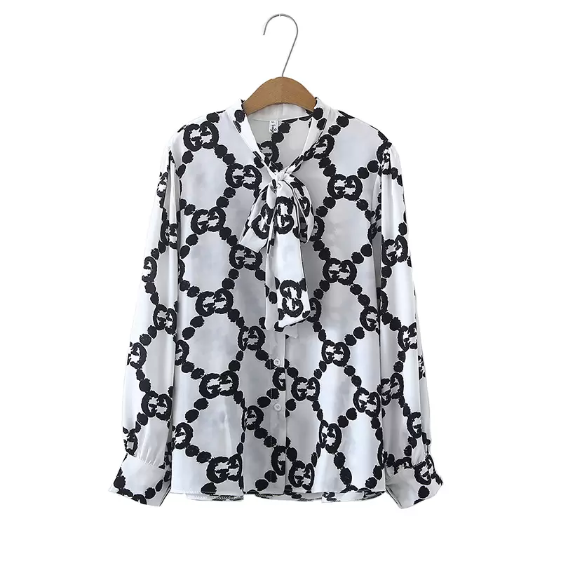 2023 Lady Woman Spring&Autumn Fashionable Tie Neck Circular Chain Print Chiffon Shirt, White
2023 Lady Woman Spring&Autumn Fashionable Tie Neck Circular Chain Print Chiffon Shirt, White