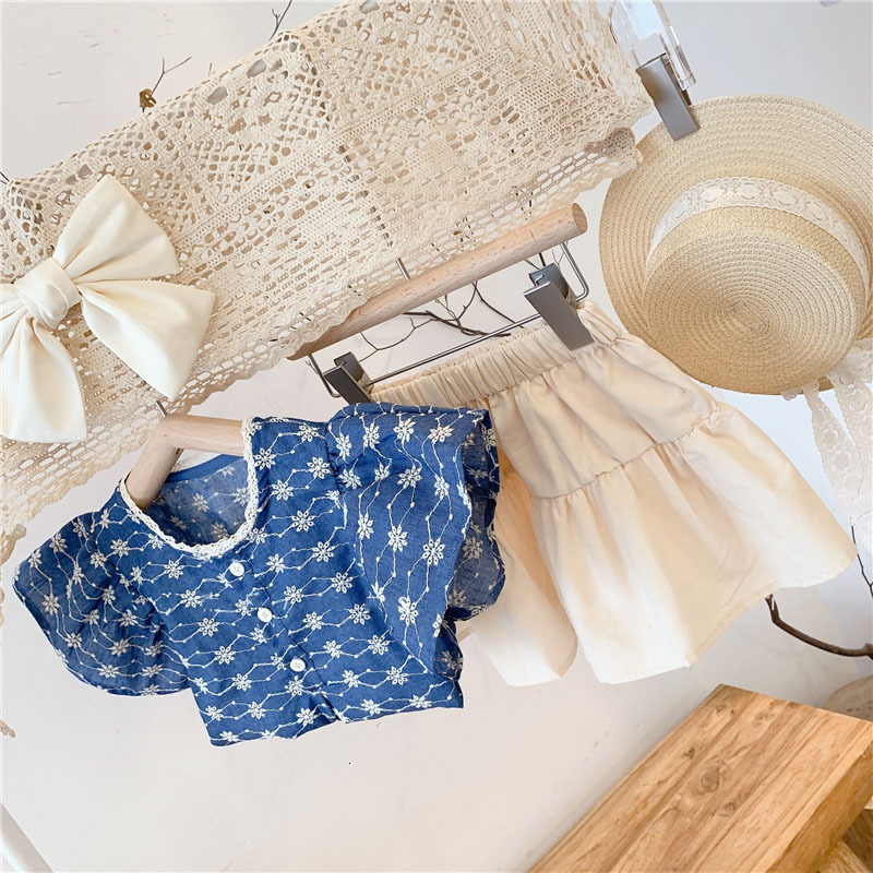 Clothing Sets Humor Bear Girls Set Summer Fashion Ruffle Sleeve Flower Shirt Skirt Outfits 2pcs Toddler Kids Clothes 3 7Y 230307