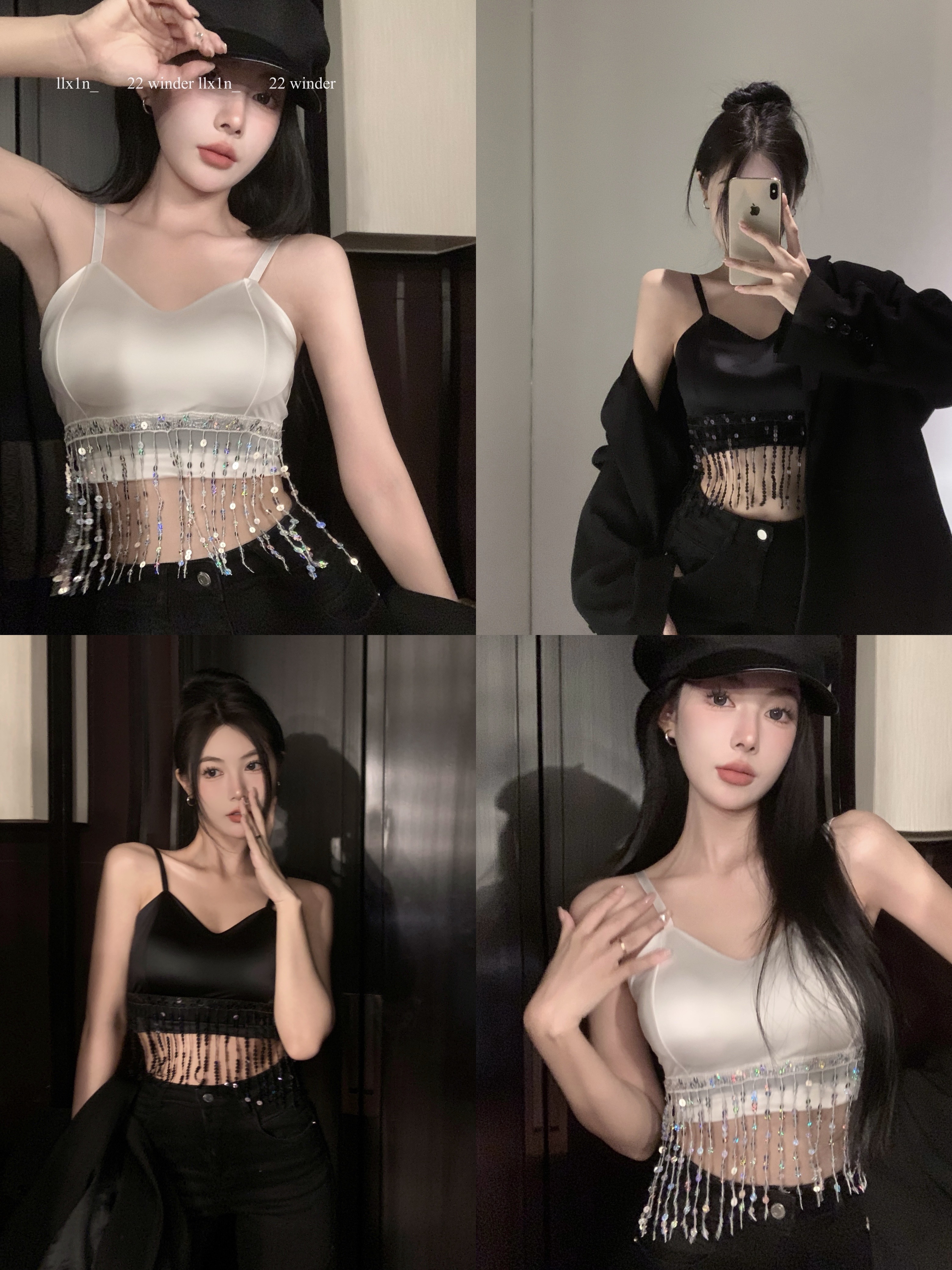 Womens sexy spaghetti strap padded bustier beading tassel bottom short tanks camis