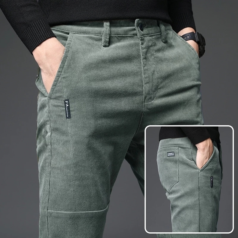 Men's Jeans Winter Pants Men Trousers Military Green Pants Out Door Corduroy Slim Casual Trousers Male Black Office Work Pants Big Size 230308