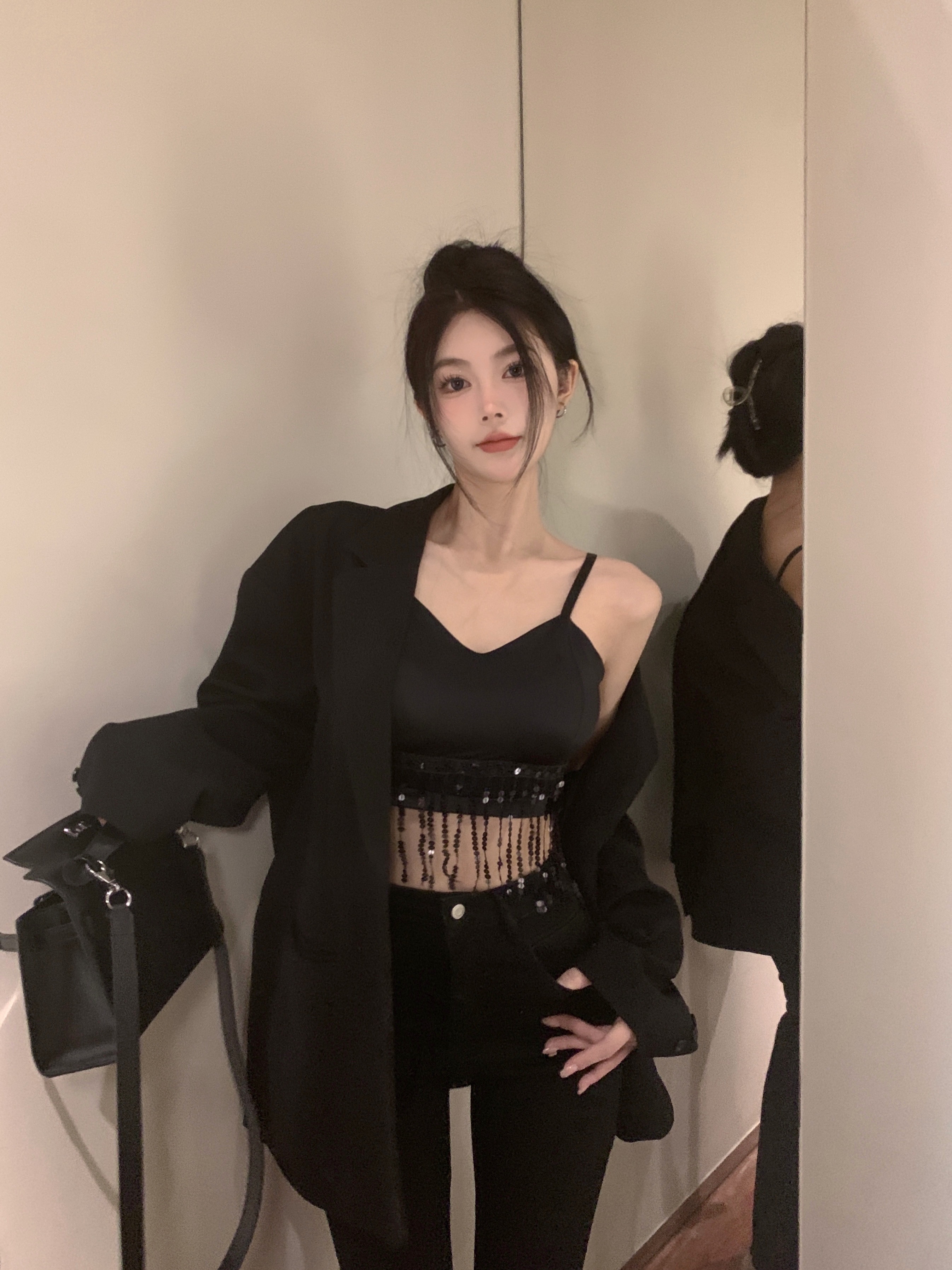 Womens sexy spaghetti strap padded bustier beading tassel bottom short tanks camis