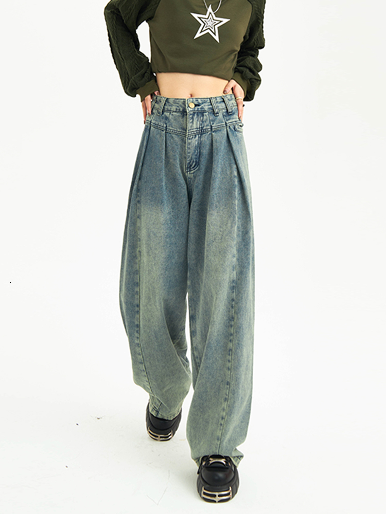 Women's Jeans Fashion Harajuku Wide Leg Jeans for Women All-Match Loose Casual Wash Denim Pants Baggy High Street Long Trousers Spring 230308