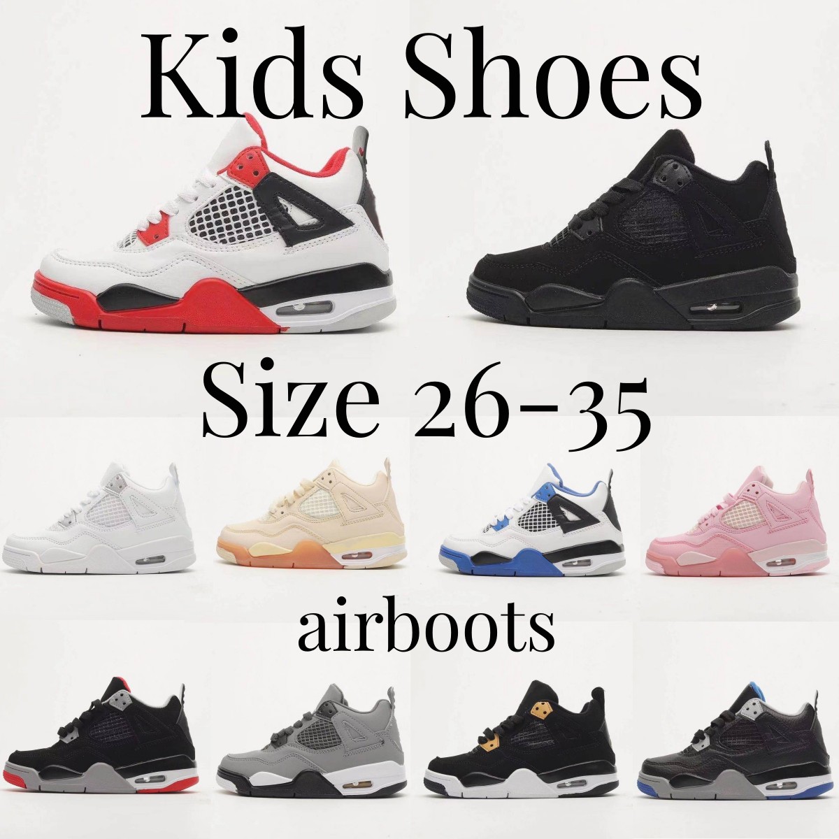 4 kids shoes 4s basketball boys sneakers designer military black cat Sport trainers kid youth toddler Athletic shoe Fire Red Pink Bred Outdoor Sneaker size 26-35
4 kids shoes 4s basketball boys sneakers designer military black cat Sport trainers kid youth toddler Athletic shoe Fire Red Pink Bred Outdoor Sneaker size 26-35