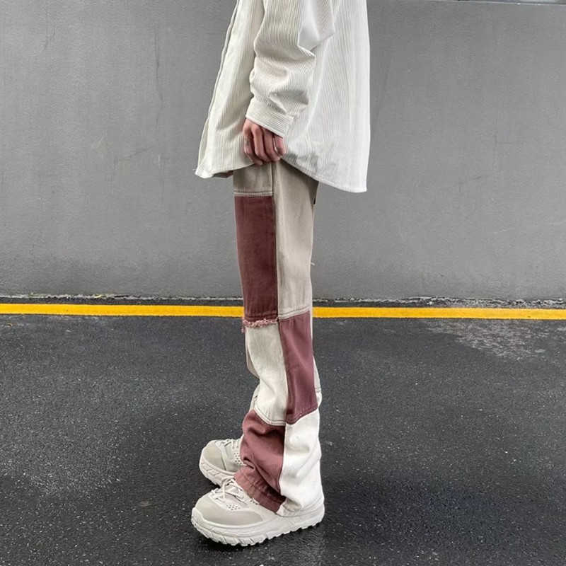 Men's Jeans 2022 New Fashion Brown Patchwork Grunge Baggy Men Jeans Trousers High Street Loose Straight Hip Hop Women Denim Pants Pantalones Z030