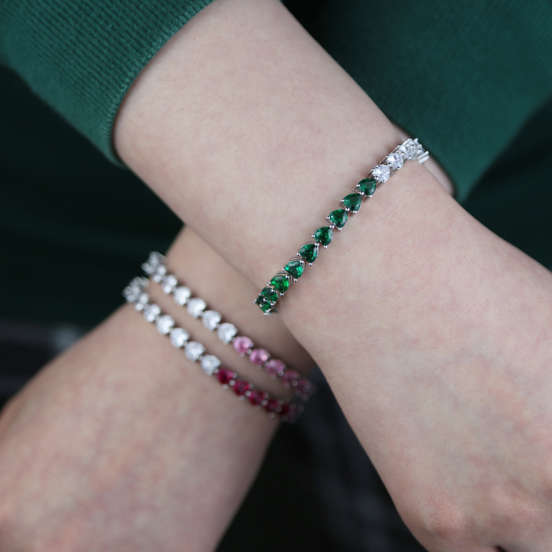 New Classic Trendy Girl Women Bracelet Jewelry Gold Color Full Paved Colorful Cubic Zirconia Cz Heart Love Tennis Chain Bracelets