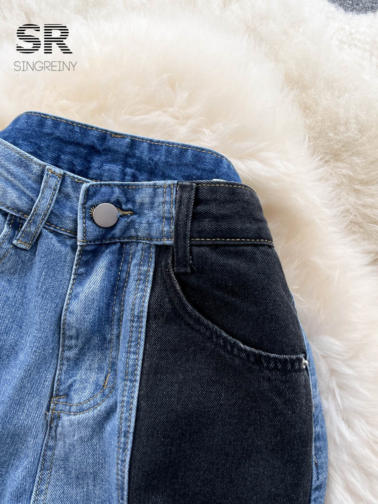 Women's Jeans SINGREINY Pocket Splice Denim Women Jeans Retro Button Zipper Casual Straight Loose Streetwear Ladies Fashion Autumn Long Pants 230