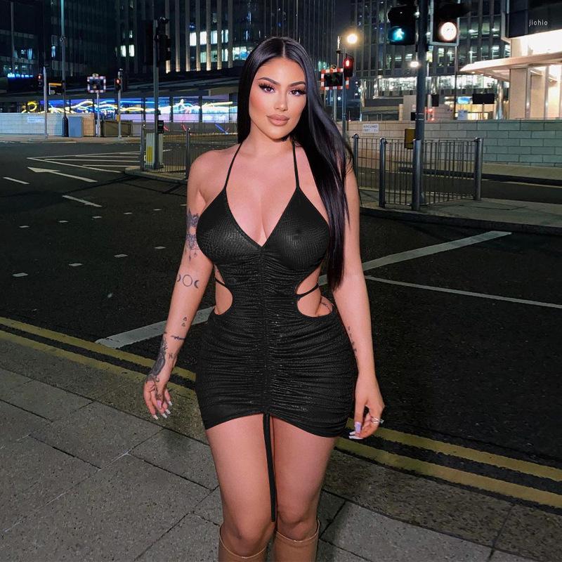 Casual Dresses ANJAMANOR Sexy Hollow Out Backless Halter Bodycon Mini For Women Party Birthday Winter Club Outfits D16-CZ18