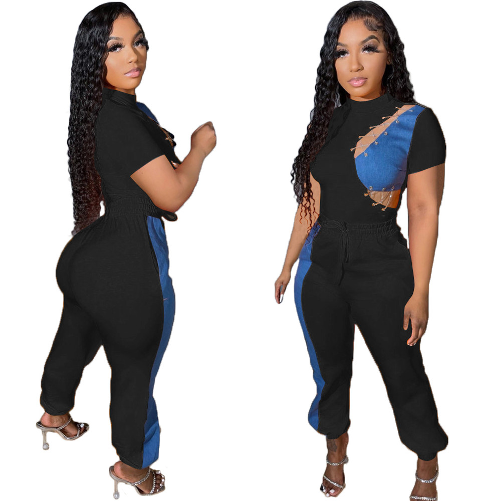 NEW Designer Summer Outfits Women Tracksuits Two Piece Sets Short Sleeve T-Shirt and Loose Pants Sportswear Casual Patchwork Sweatsuits Wholesale Clot