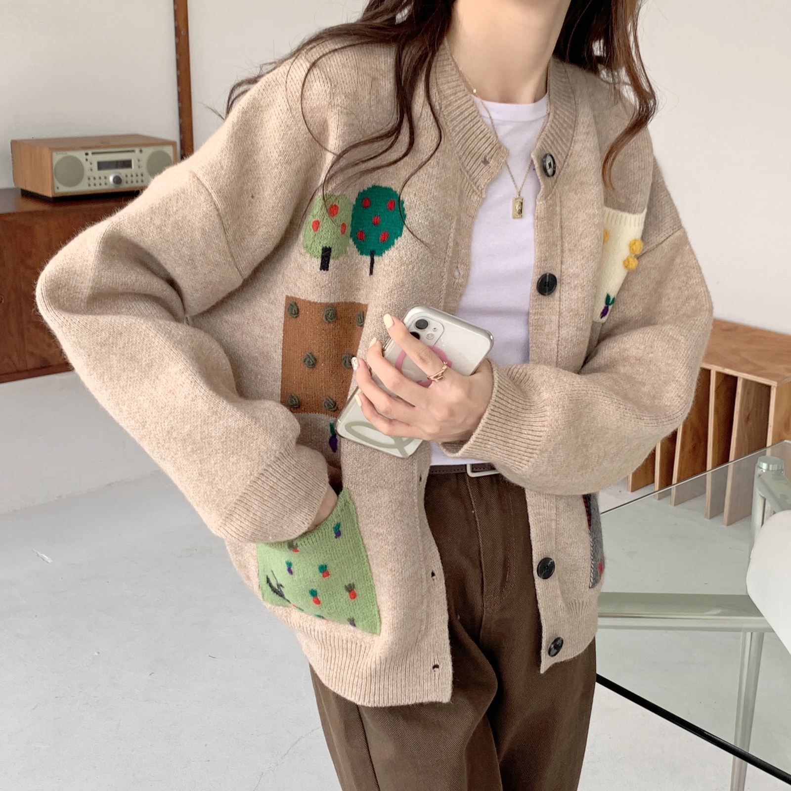 Countryside Jacquard Cottagecore Button Up Knit Sweater - Womens Aesthetic Cardigan For A Charming Look