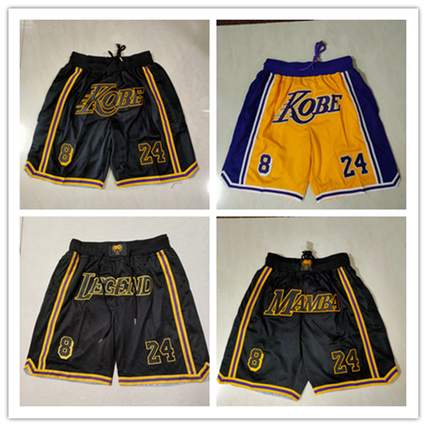 New Legend Mamba Kobe Shorts 8 24 Basketball Shorts Zipper Pocket Black Yellow White Bryant Size S-XXL Just Done