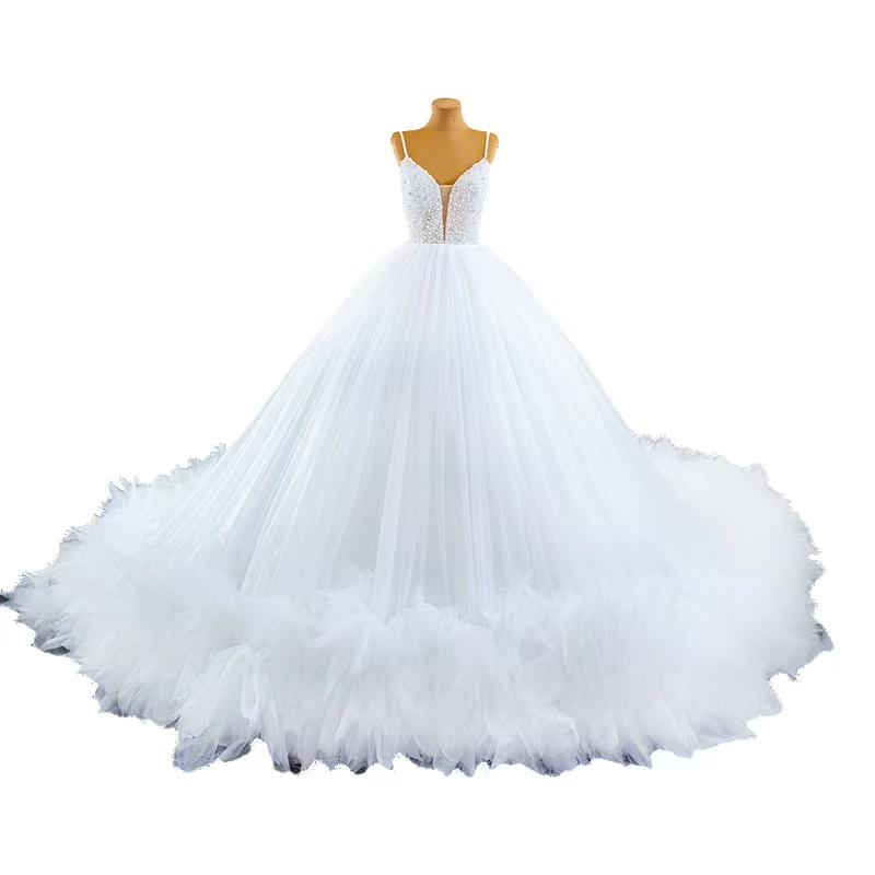 Beaded Embroidery Ball Gowns Wedding Dresses Princess Gown Corset Sweetheart Organza Ruffles Cathedral Train Bridal Dress Plus Size Custom Made vestid