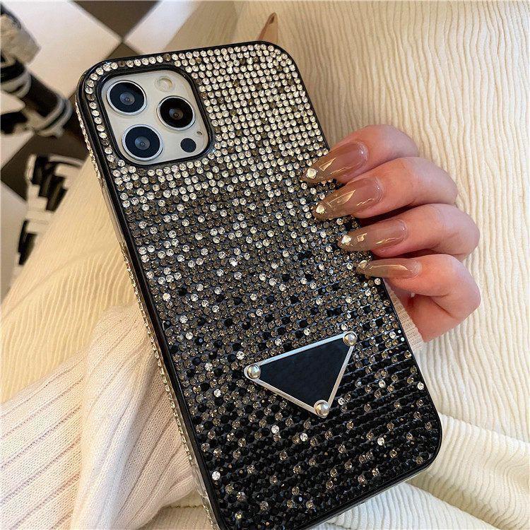 

2023-Luxury Designer Phone Case Classic Stylish Sticking Full Diamonds Shockproof Cell Phones Cases High Quality For iPhone 12 13 promax 7 8 Plus, Black