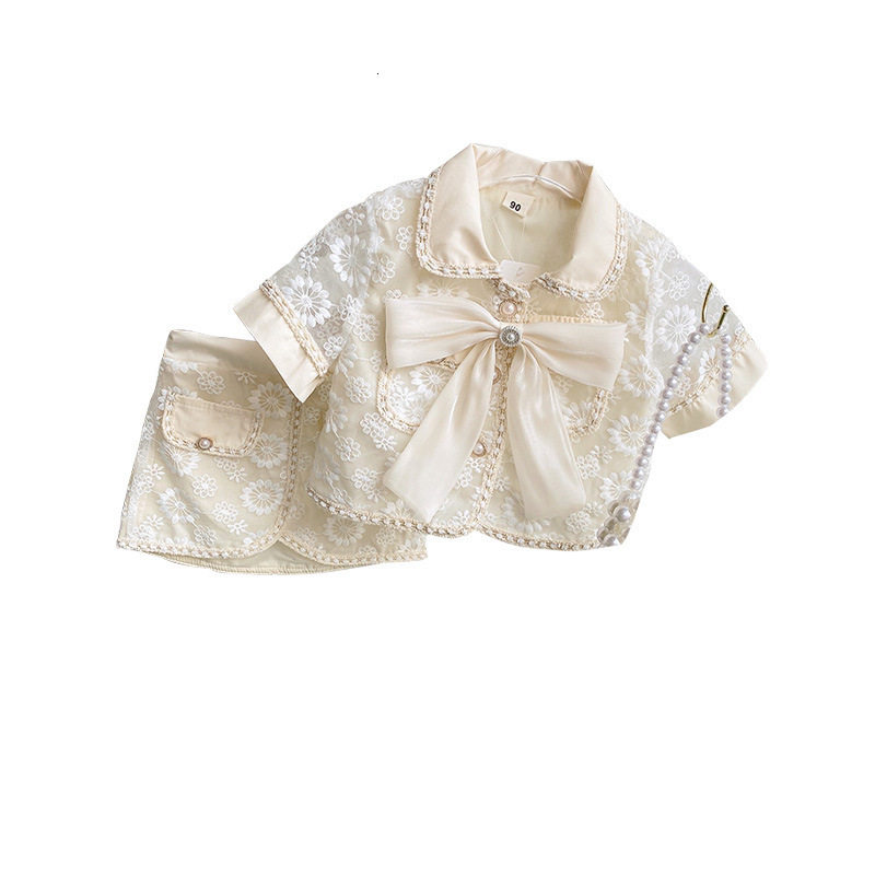 Clothing Sets Girls Summer Lace Embroidery Set Clothes Outfit Kids Children Suit 2pcs Fashion 230307