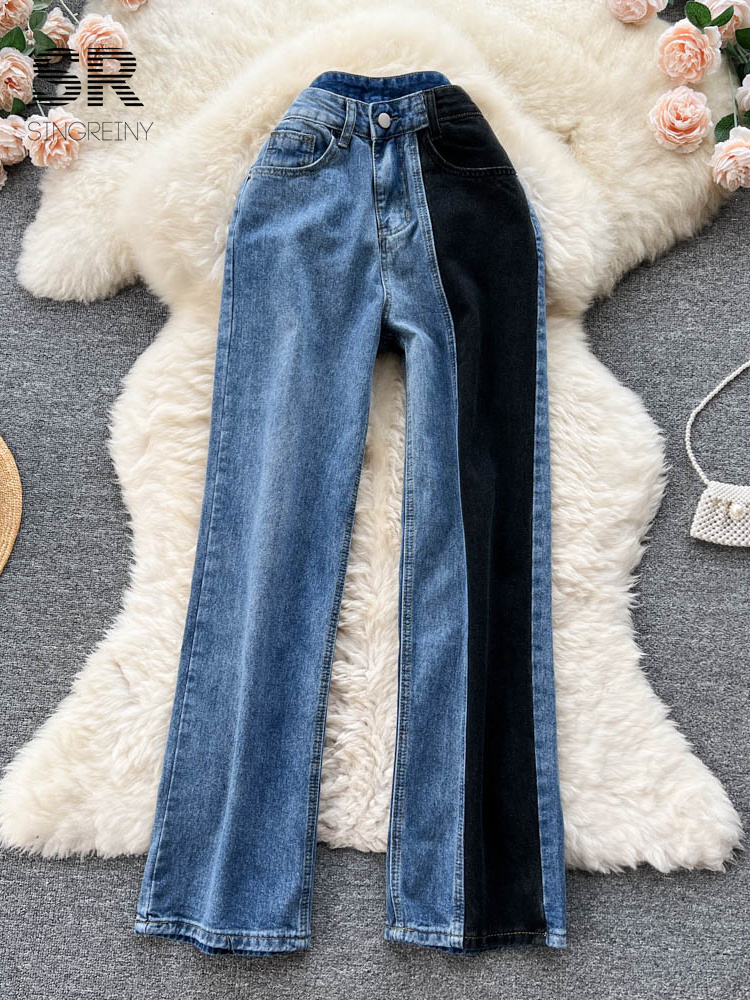 Women's Jeans SINGREINY Pocket Splice Denim Women Jeans Retro Button Zipper Casual Straight Loose Streetwear Ladies Fashion Autumn Long Pants 230