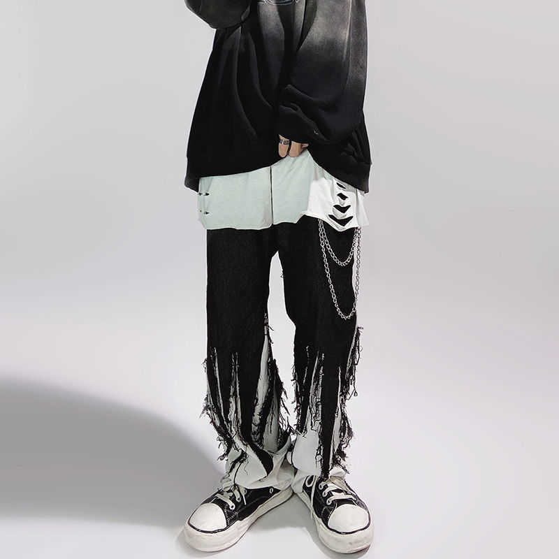 Men's Jeans HOUZHOU Hip Hop Jeans Pants Men Black Denim Trousers Male Straight Japanese Streetwear Hippie Loose Casual Darkwear Patchwork Z0301