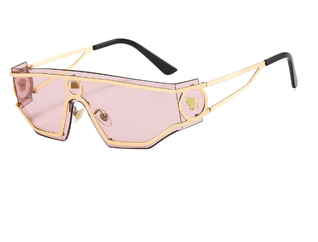 New Big Brand Metal Large Rim Sunglasses American Personalized One-Piece Sunglasses Fashion Men and Women Glasses