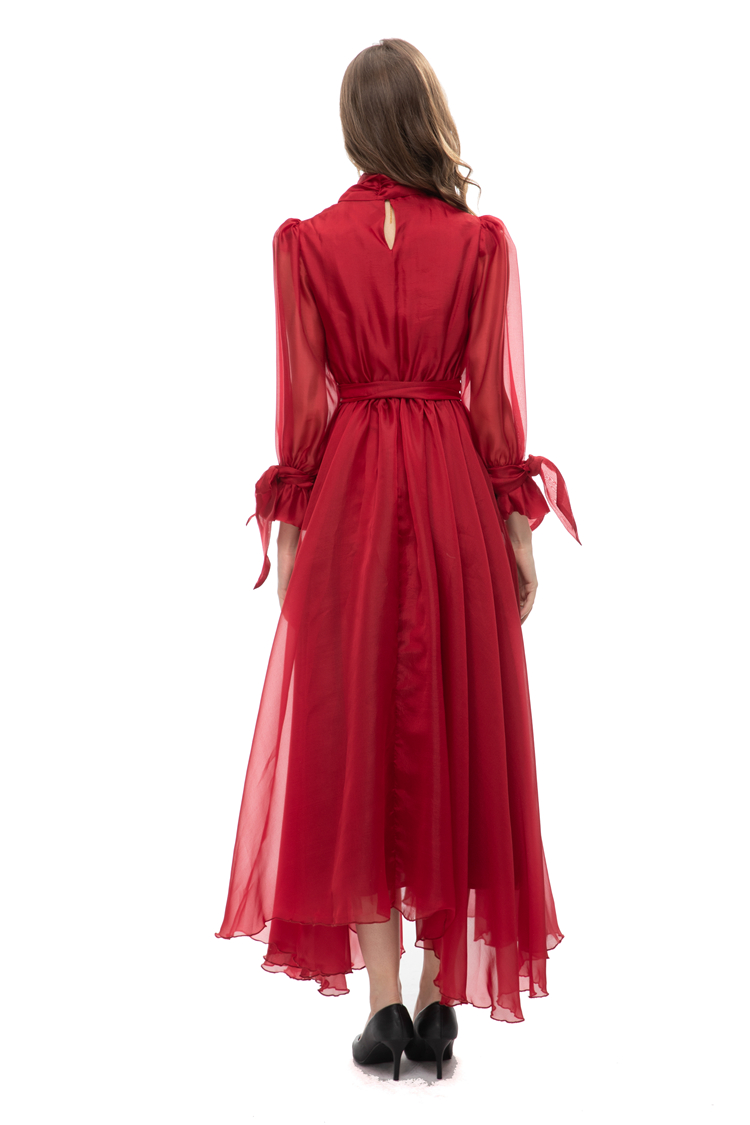 Women's Runway Dresses Lace Up Long Sleeves Elegant High Street Fashion Vestidos