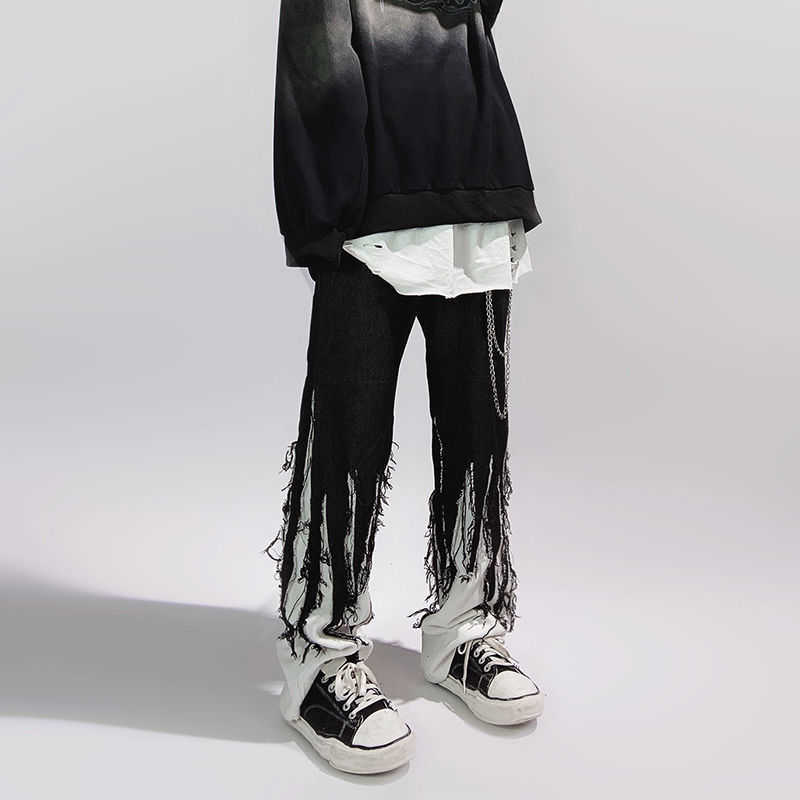 Men's Jeans HOUZHOU Hip Hop Jeans Pants Men Black Denim Trousers Male Straight Japanese Streetwear Hippie Loose Casual Darkwear Patchwork Z0301