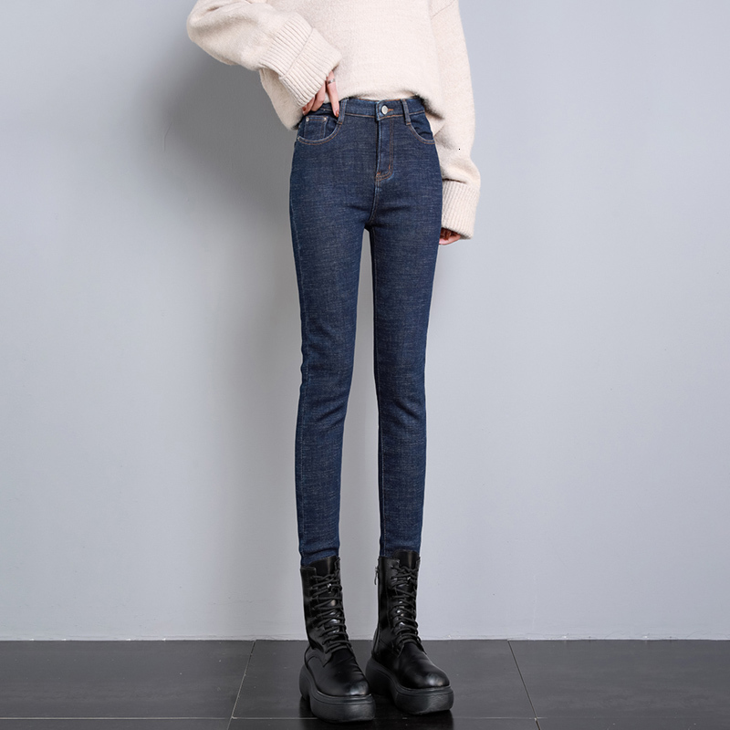 Women's Jeans Women Thermal Jeans Winter Warm Plush Stretch Snow Jeans Lady Comfort Thicken Fleece Students Denim Pants Casual Trousers 230308