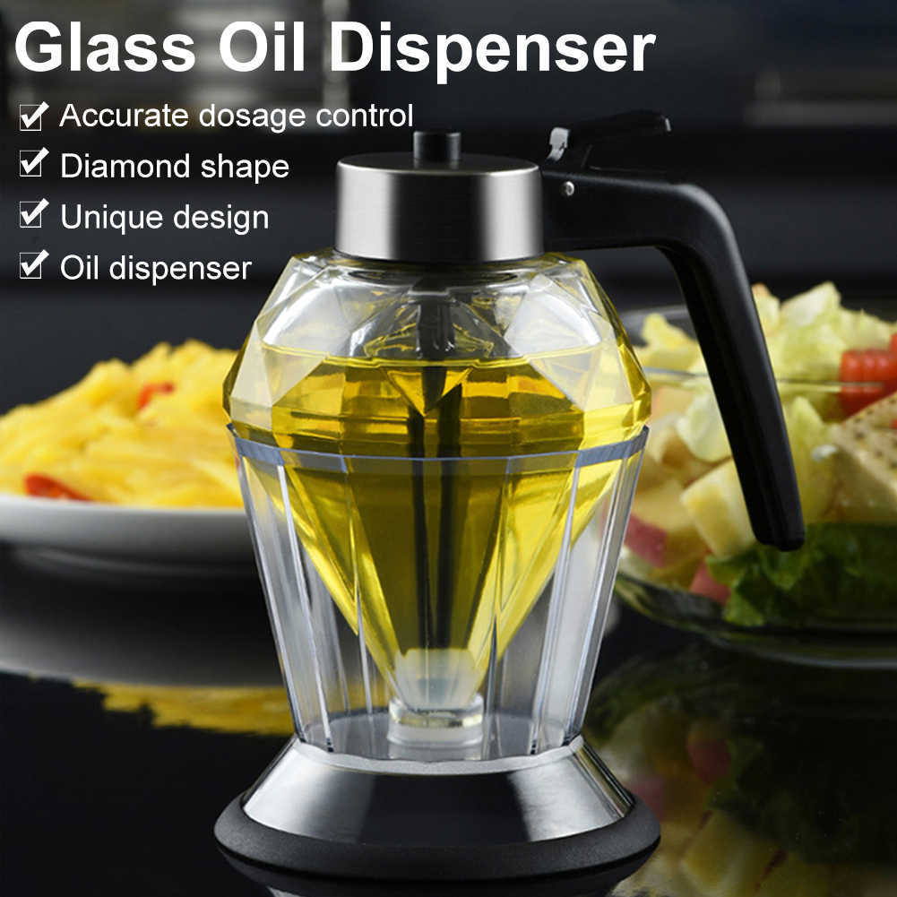 Storage Bottles Jars Glass Oil Dispenser No Drip Syrup Honey Dispenser Jar with Stand Diamond Shaped Container Oil Pot Storage Kitchen Accessories J23