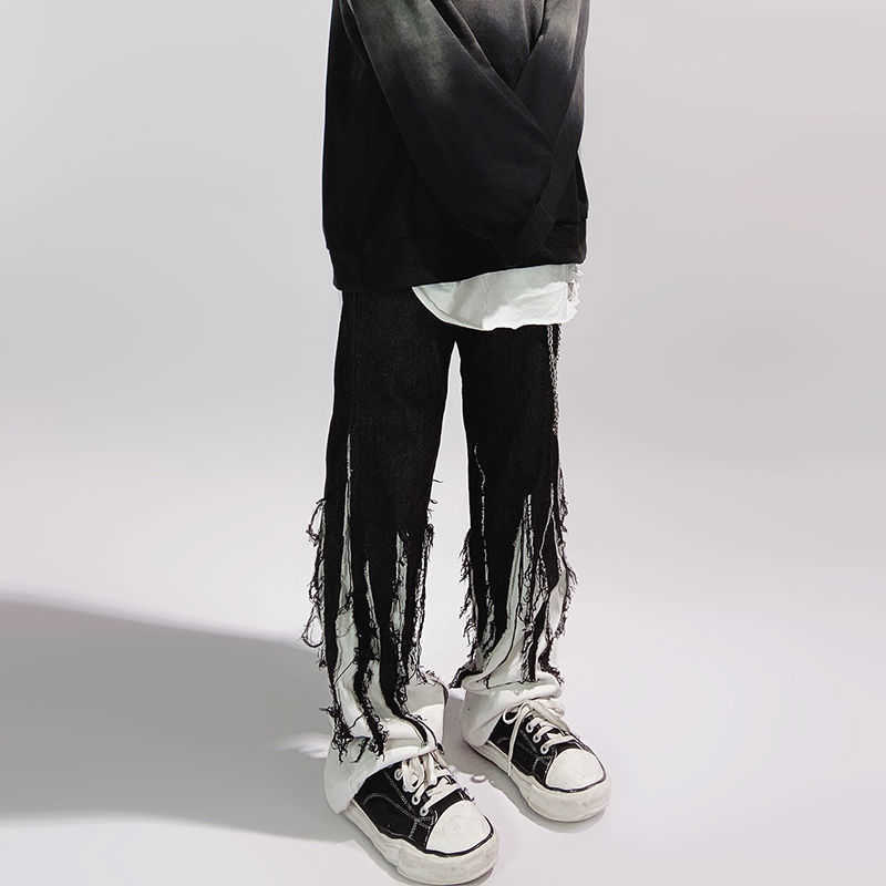 Men's Jeans HOUZHOU Hip Hop Jeans Pants Men Black Denim Trousers Male Straight Japanese Streetwear Hippie Loose Casual Darkwear Patchwork Z0301