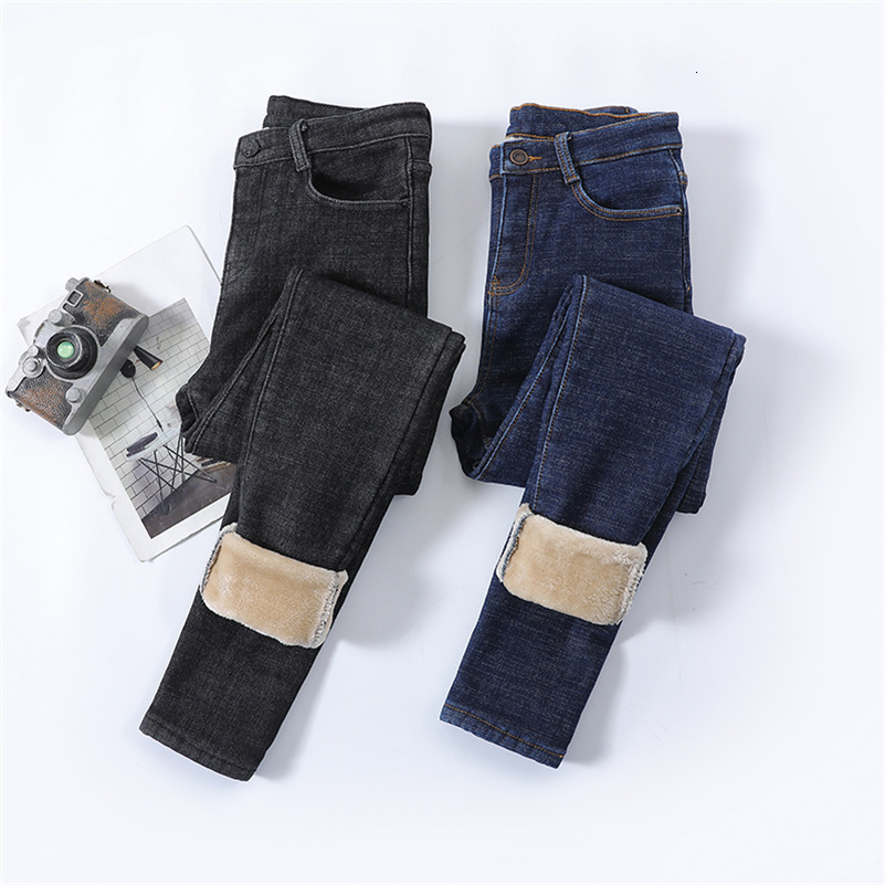 Women's Jeans Women Thermal Jeans Winter Warm Plush Stretch Snow Jeans Lady Comfort Thicken Fleece Students Denim Pants Casual Trousers 230308