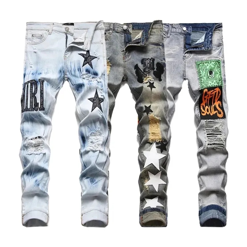 Fashion Designer Mens Jeans Pants Ripped High Street Brand Pantalones Vaqueros Para Hombre Motorcycle Embroidery Trendy Long Hip Hop With Hole Blue Men Clothing, 6# please check the detailed description
Fashion Designer Mens Jeans Pants Ripped High Street Brand Pantalones Vaqueros Para Hombre Motorcycle Embroidery Trendy Long Hip Hop With Hole Blue Men Clothing, 6# please check the detailed description