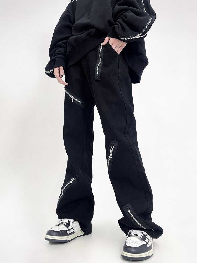 Men's Jeans HOUZHOU Punk Bootcut Jeans Men Slim Zipper Denim Pants Bell Bottoms Hip Hop Black Trousers Male Streetwear Japanese Casual Z0301