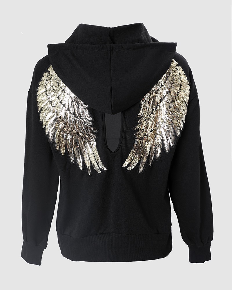 Men's Hoodies Sweatshirt Pullover Long Sleeve Fashion Sequin Wing Pattern Cutout Hooded Top Casual Hoodie s 230308