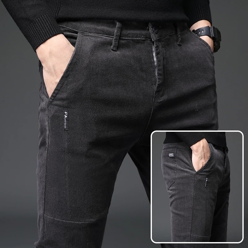 Men's Jeans Winter Pants Men Trousers Military Green Pants Out Door Corduroy Slim Casual Trousers Male Black Office Work Pants Big Size 230308